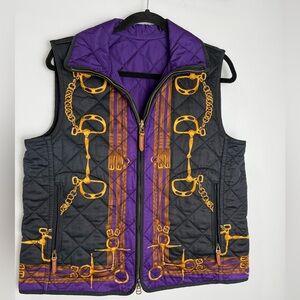 Lauren Ralph Lauren Black and Purple Vest with Gold Details Equestrian